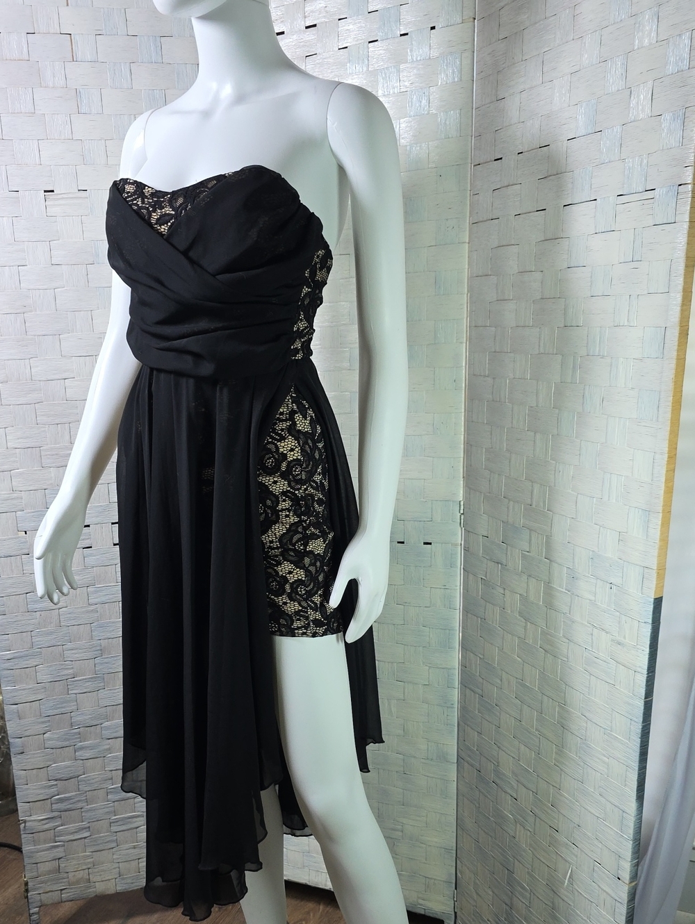 January 7 Black Strapless Chiffon Dress